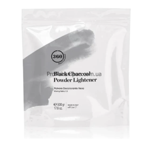360 Антижелтая осветительная пудра для волос BLACK CHARCOAL 500 гр 9 уровней ПАК без силиконов, глютена 360 Professional Black Charcoal — освітлююча антижовта пудра 500 г
