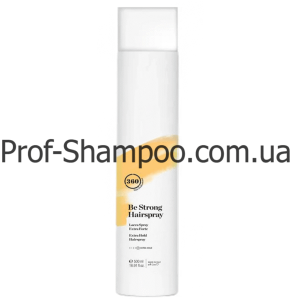 Лак для укладки волосся 360 Hair Professional Be Strong Hairspray дуже сильної фіксації, 500 мл 360 лак для волосся 500 мл — дуже сильна фіксація